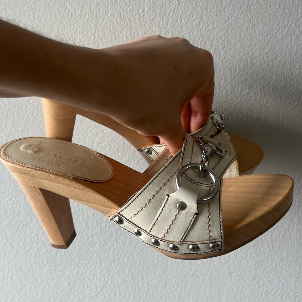 Coach heeled wooden clogs with studs size 5 women